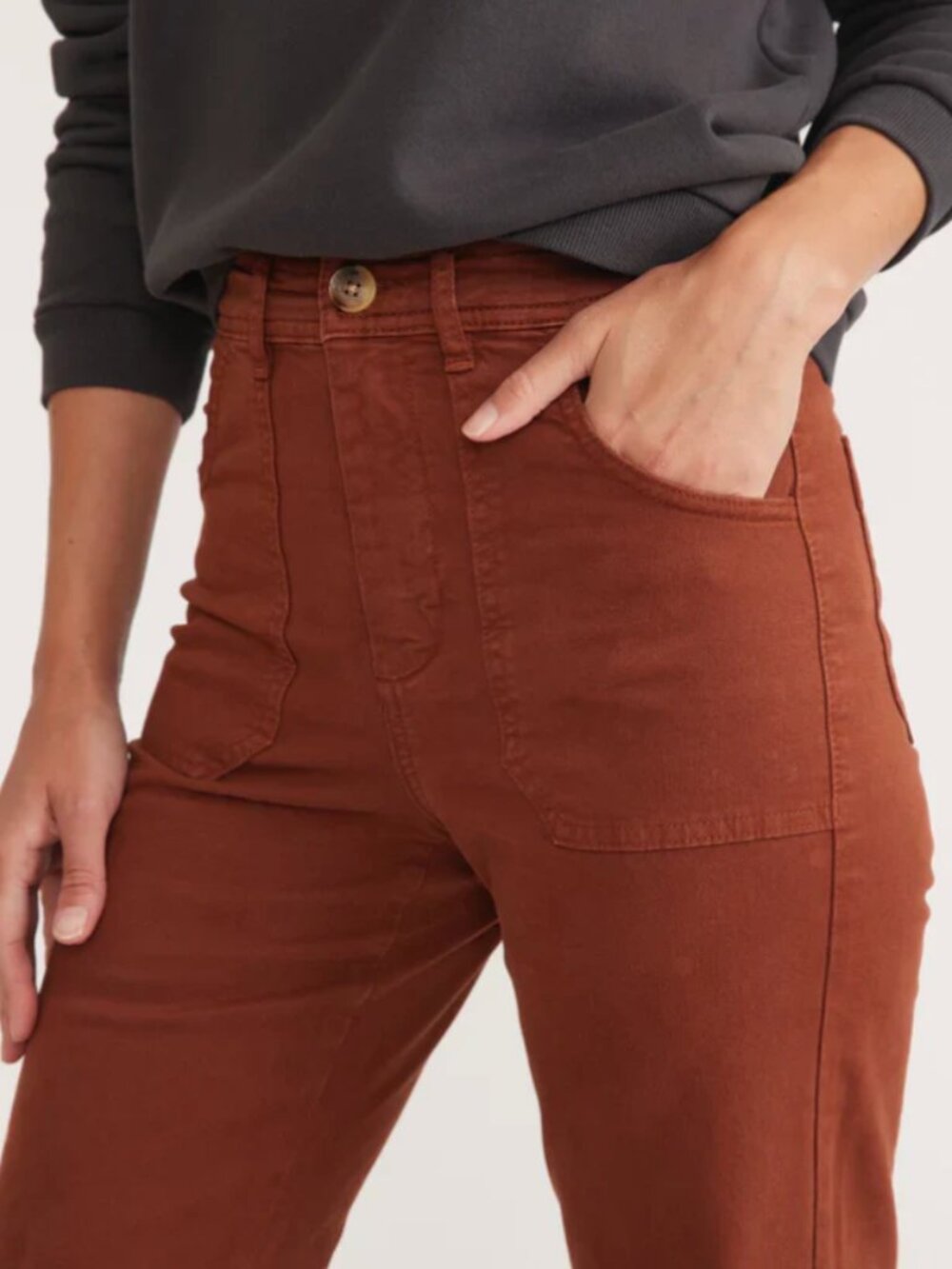 Marine Layer Bridget Full Length Flare Pant, Rust Brown, Size 2 - Picture 3 of 8